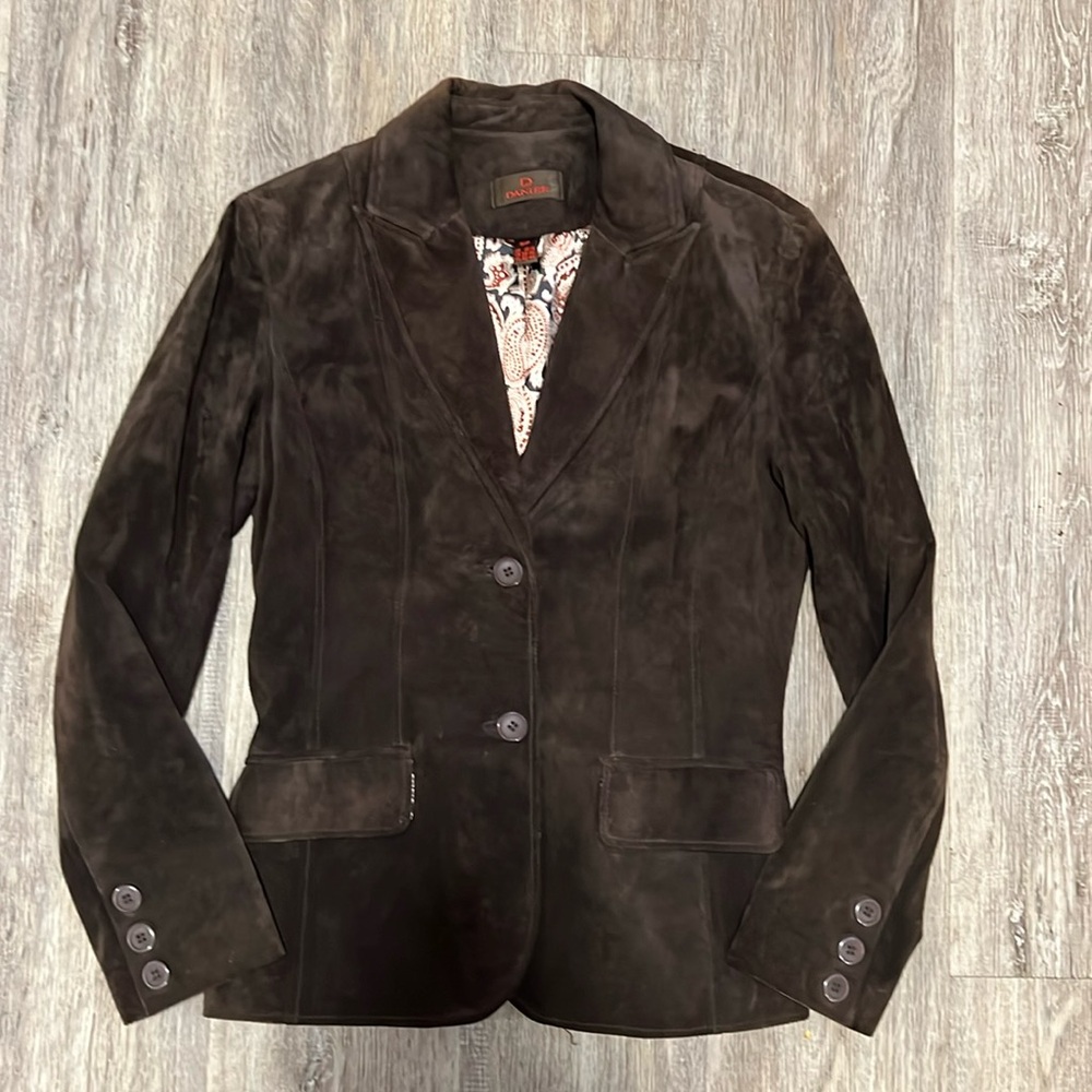 Danier Dark Brown Suede Leather Blazer Jacket